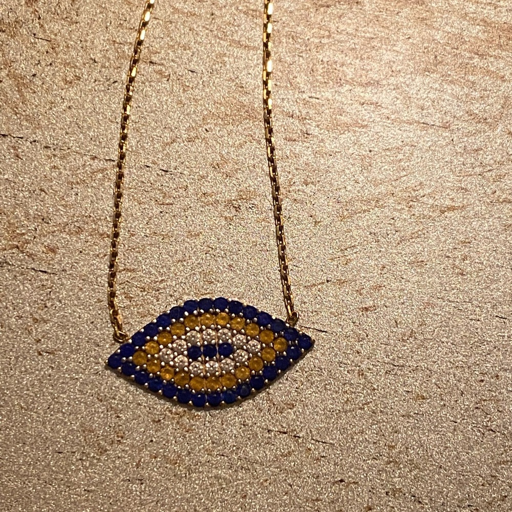 21k solid gold evil eye necklace NIB - Picture 2 of 4